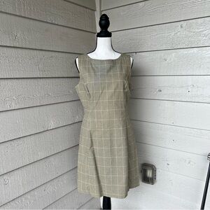 Vintage GAP Tan Gingham Houndstooth Sleeveless Dress Square Neck Mini